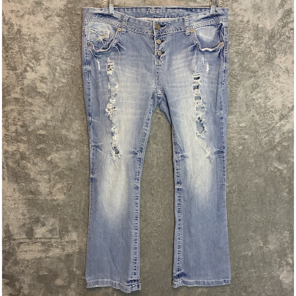 Amethyst Women Light Wash Thrashed Bootcut Jeans 18 Plus Y2K Trashy 2000s Indie